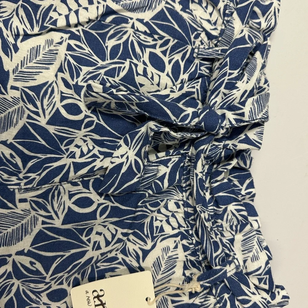 ANA Blue White Floral Print Paperbag Linen Shorts Belt Women Size S New